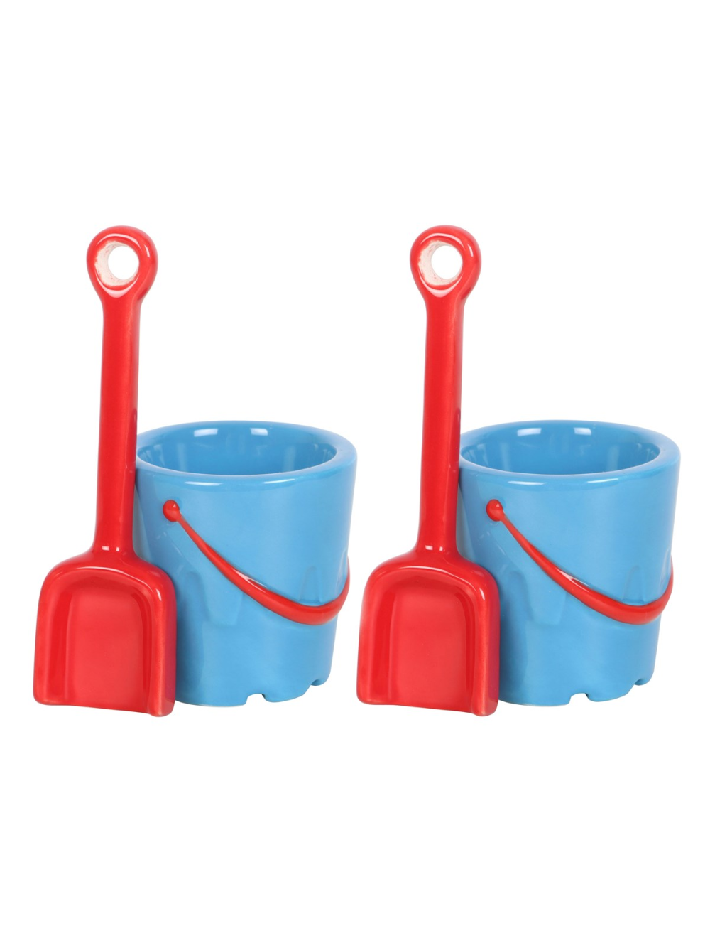 Ceramic Bucket Shaped Mug and Egg Cups with Spade Spoons Bundle