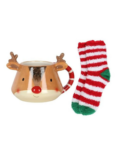 Christmas Reindeer Mug & Socks Gift set